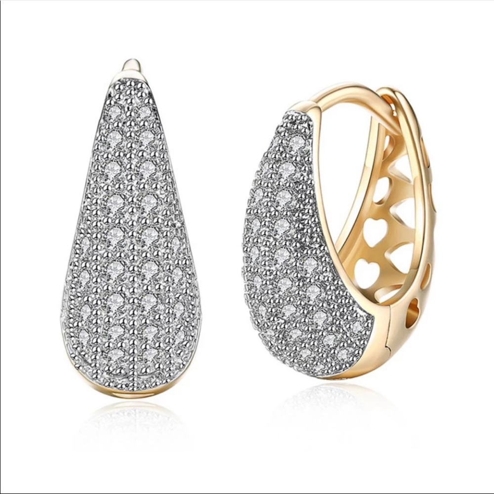 New Yellow Gold Plated Diamond Hoop Earrings